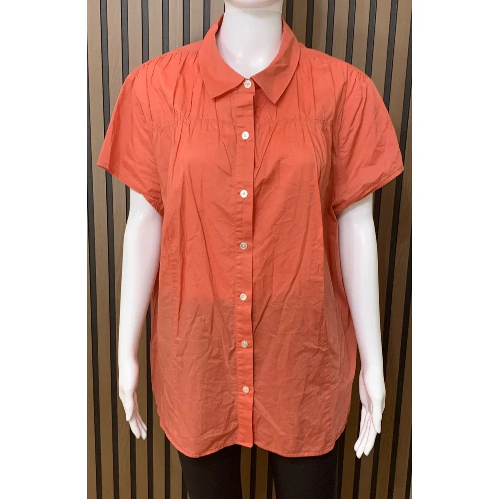 Talbots Woman Coral Pink 100% Cotton Short Sleeve Button Down Shirt 18W